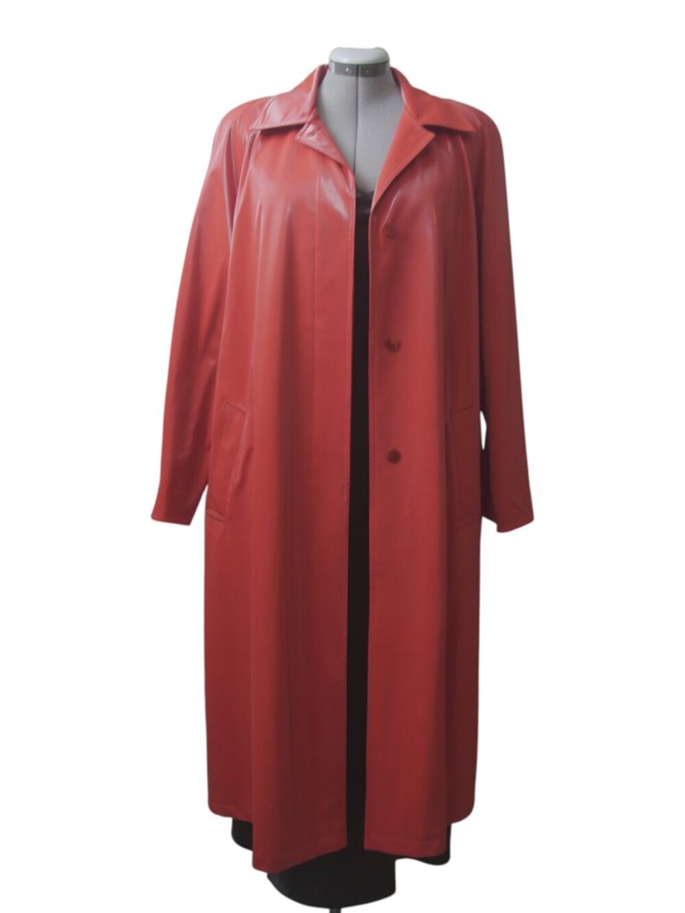 Vintage Drizzle Red Glossy Rain Trench Coat Polka Dot Lined Plus Size 18 NWT